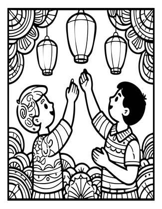 Wishing Lanterns - Free printable coloring page