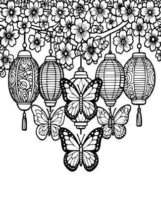 Butterfly Lanterns - Free printable coloring page
