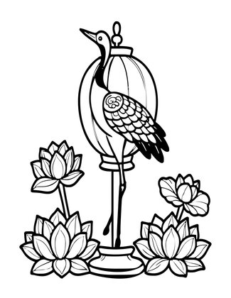Crane Lantern - Free printable coloring page