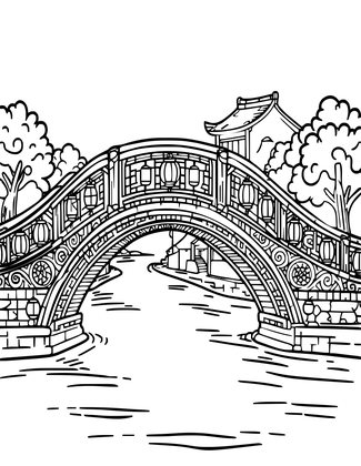 Festival Bridge - Free printable coloring page