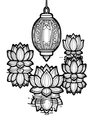 Lotus Lanterns - Free printable coloring page