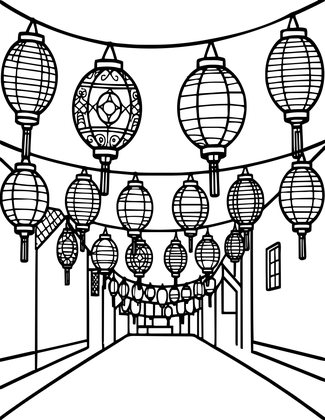 Paper Lantern Row - Free printable coloring page