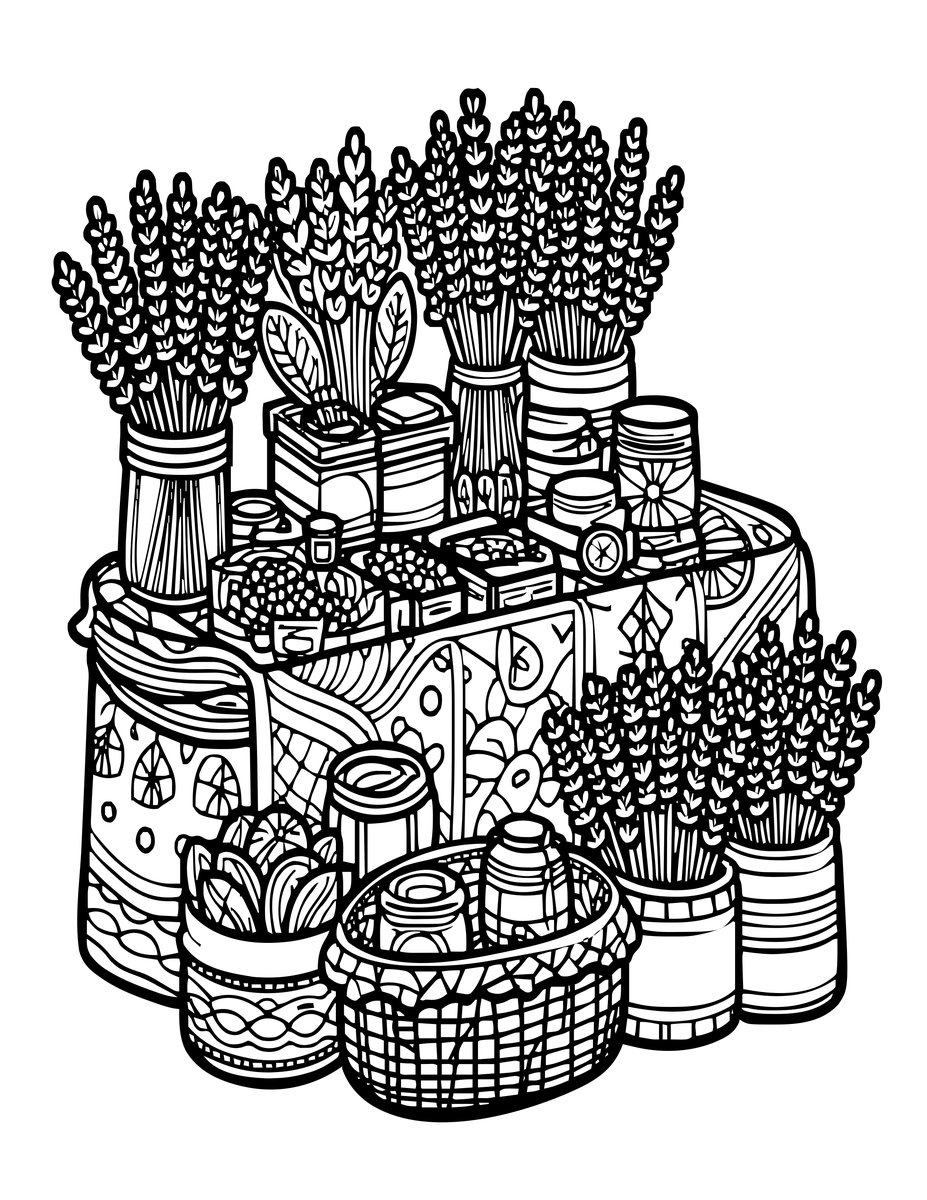 Lavender Market - free printable coloring page