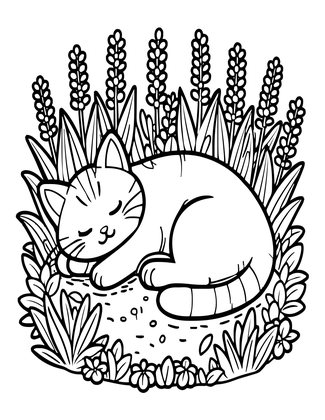 Lavender and Cat - Free printable coloring page
