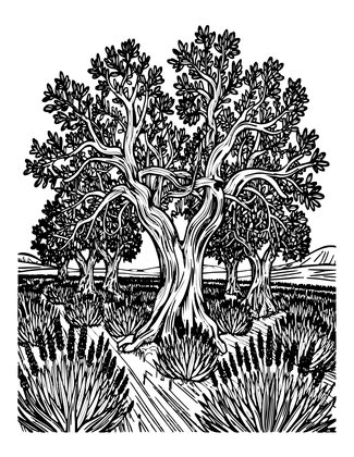 Lavender and Olive Trees - Free printable coloring page