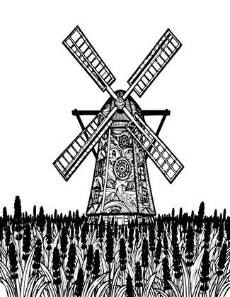 Lavender and Windmill - Free printable coloring page