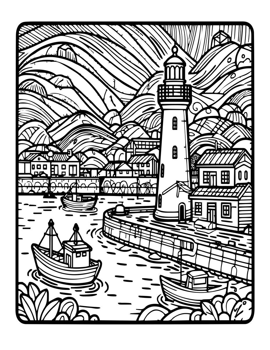 Harbor Scene - free printable coloring page