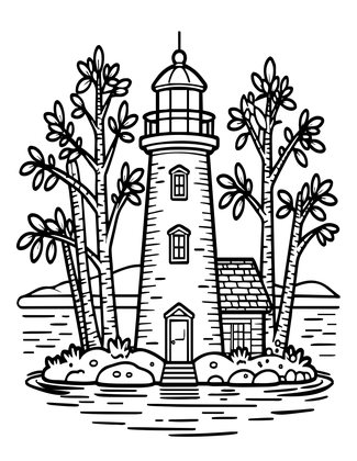 Lake Lighthouse - Free printable coloring page
