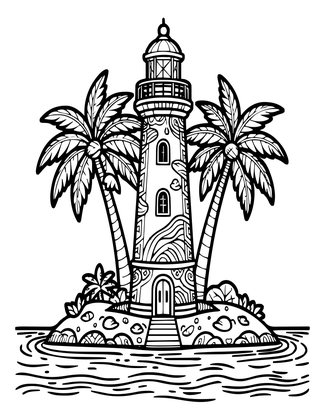 Tropical Lighthouse - Free printable coloring page