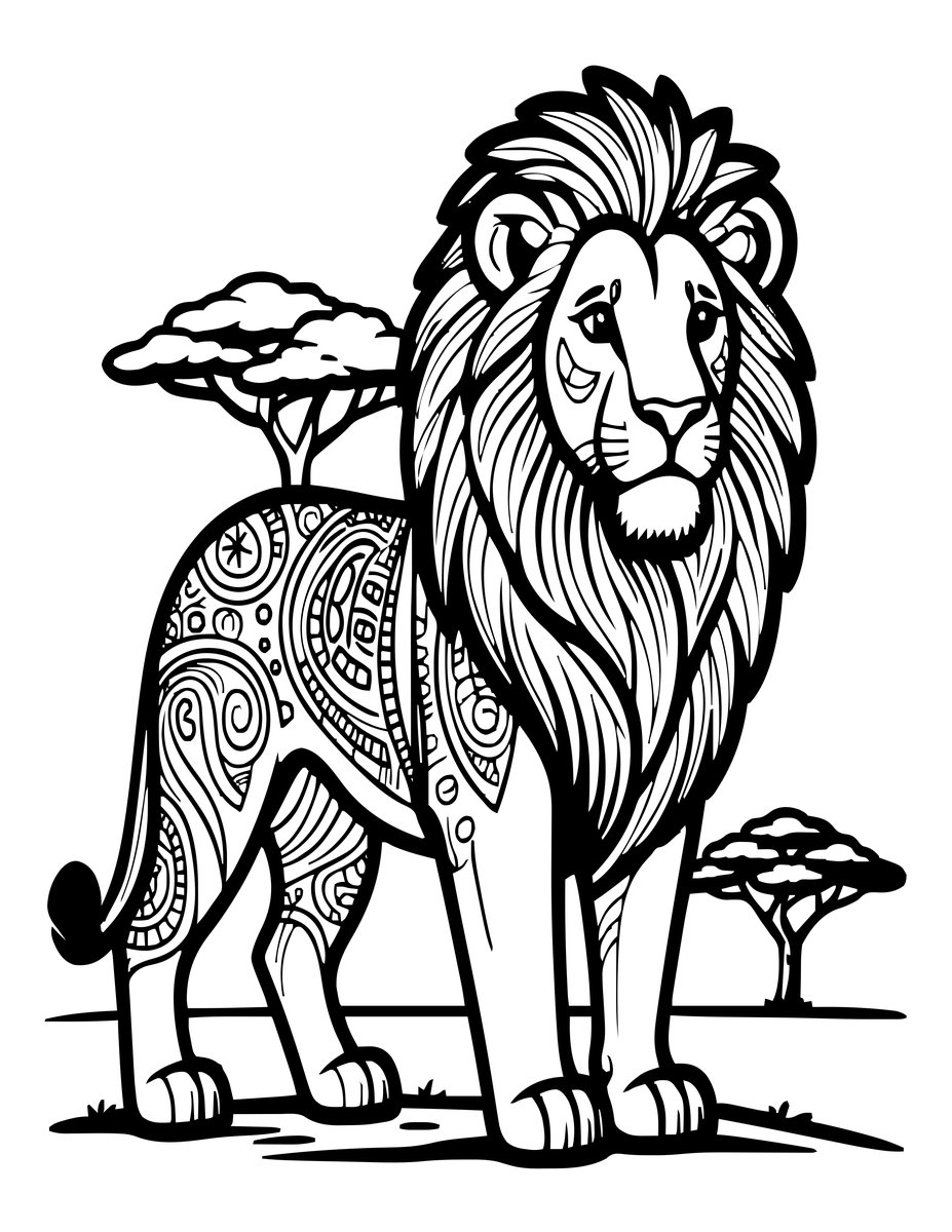 Lion at Sunset - free printable coloring page
