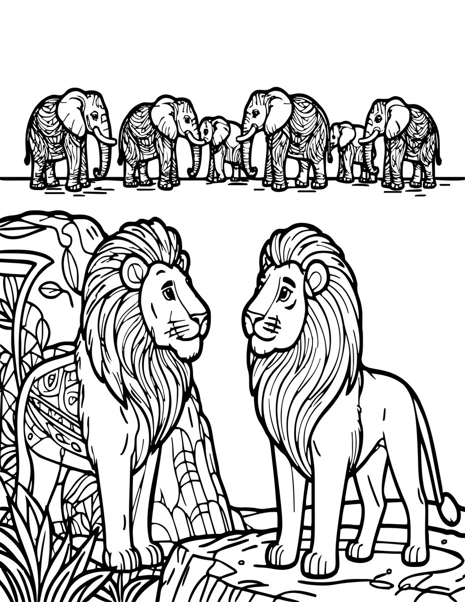 Lion Watching Herd - free printable coloring page