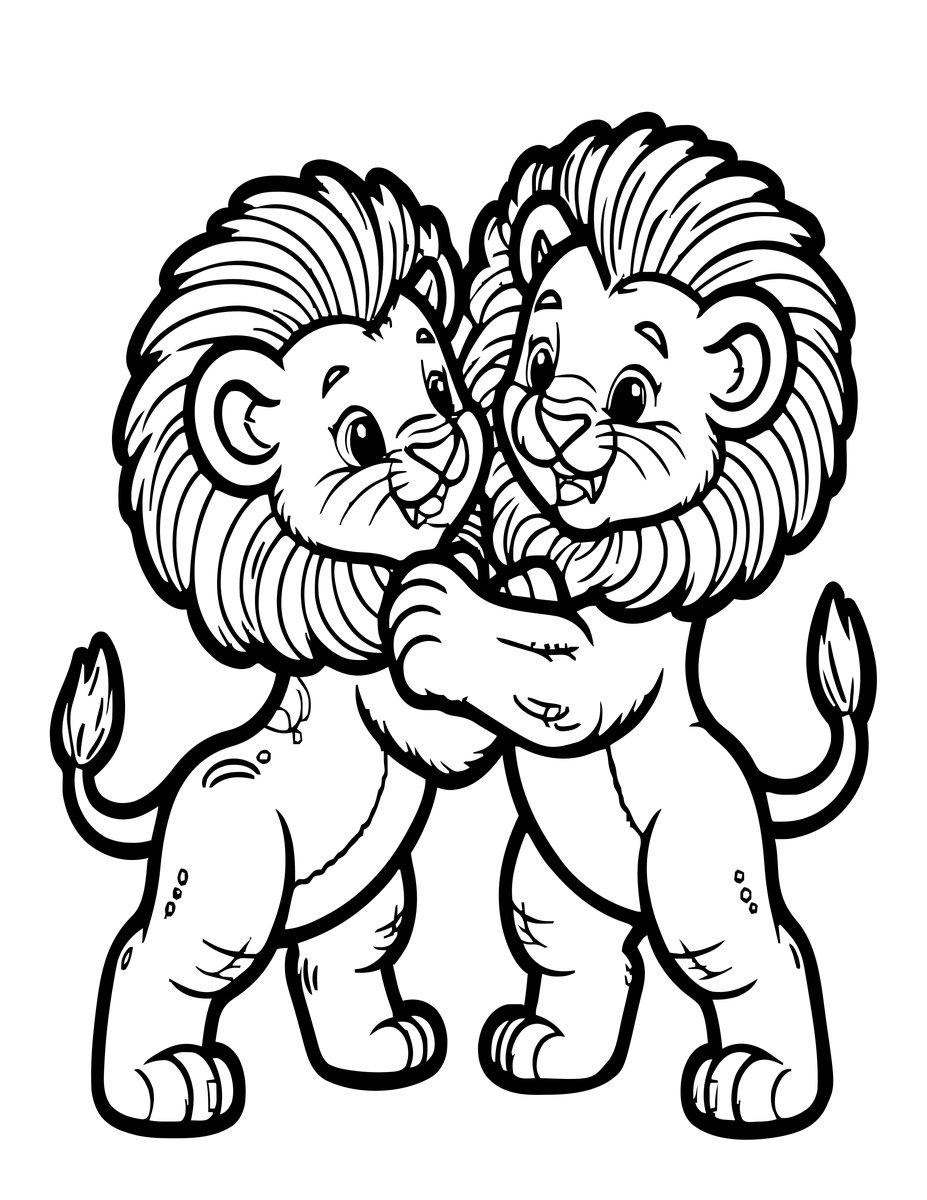 Lion Cubs Playing - free printable coloring page