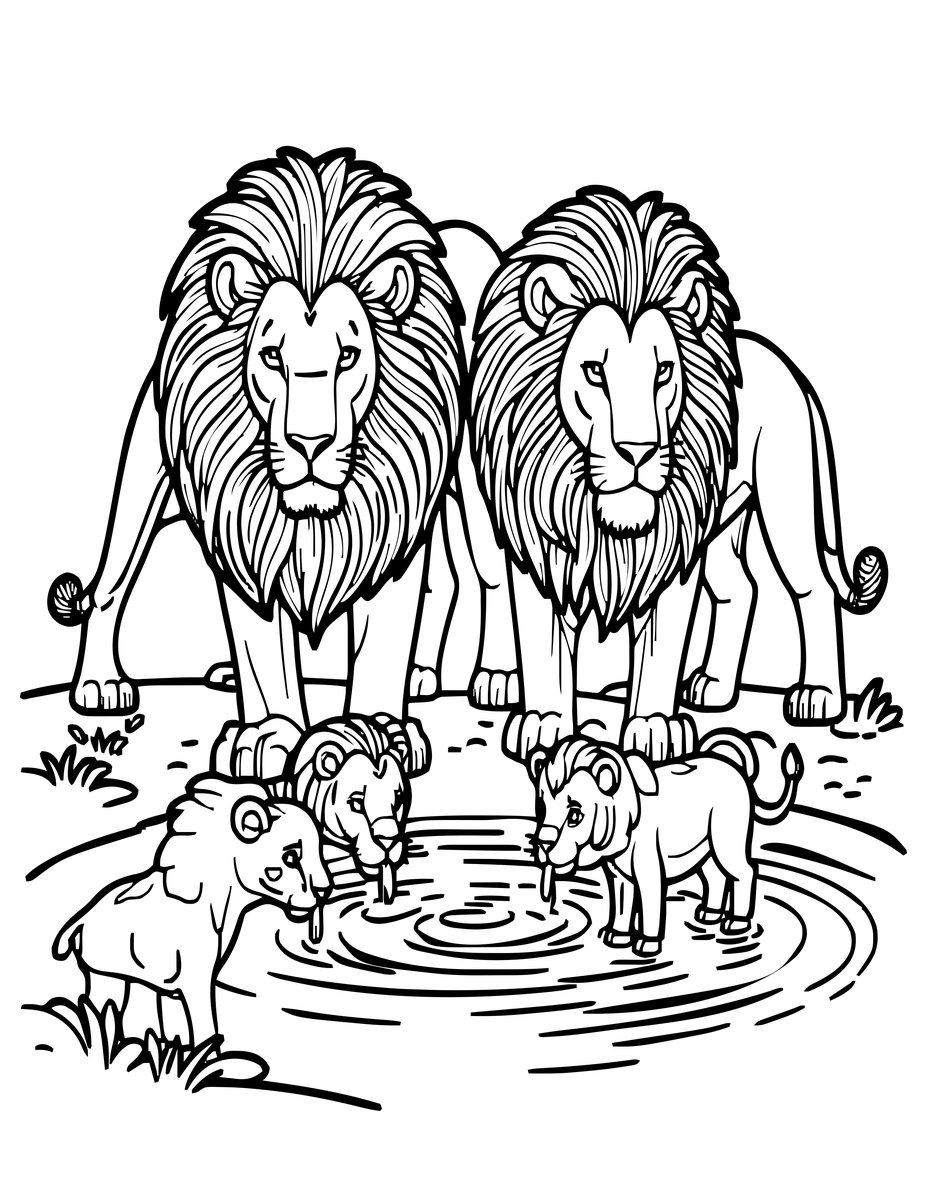 Pride at Waterhole - free printable coloring page