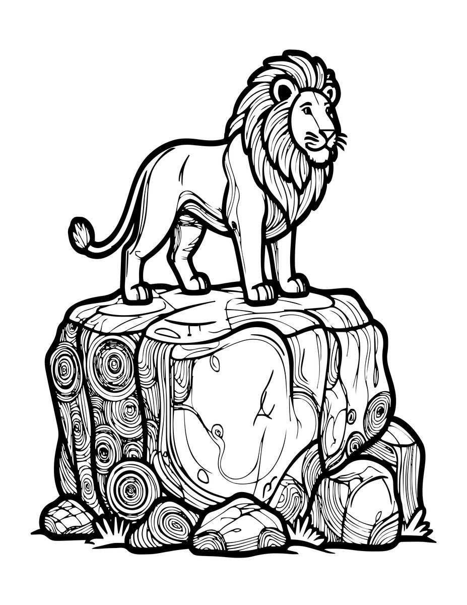 Lion on Kopje - free printable coloring page