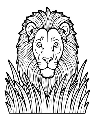 Lion in Tall Grass - Free printable coloring page