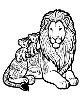 Lion and Cub Play - Free printable coloring page