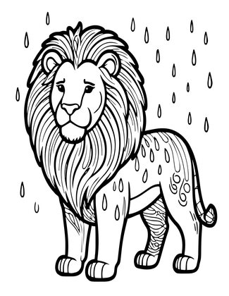 Lion in Rain - Free printable coloring page