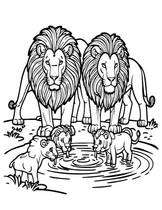 Pride at Waterhole - Free printable coloring page