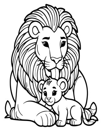 Lioness and Cub - Free printable coloring page