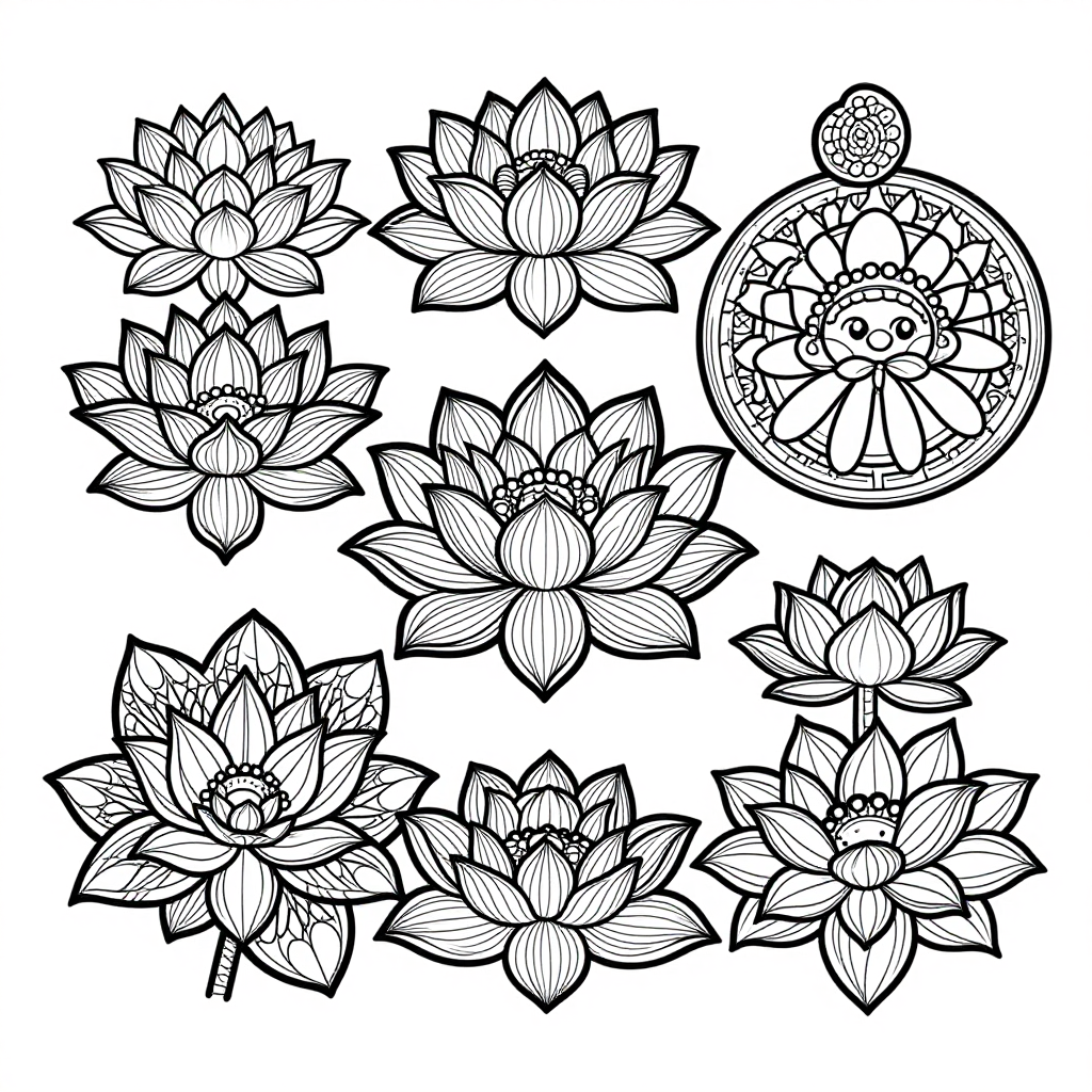Lotus Flowers coloring pages collection - 19 free printable pages