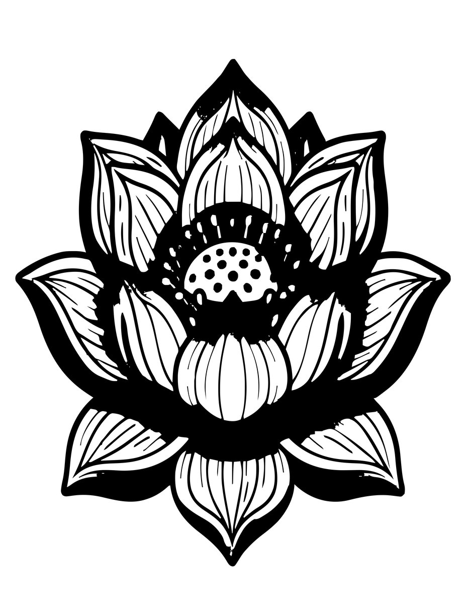 Pink Lotus Open - free printable coloring page