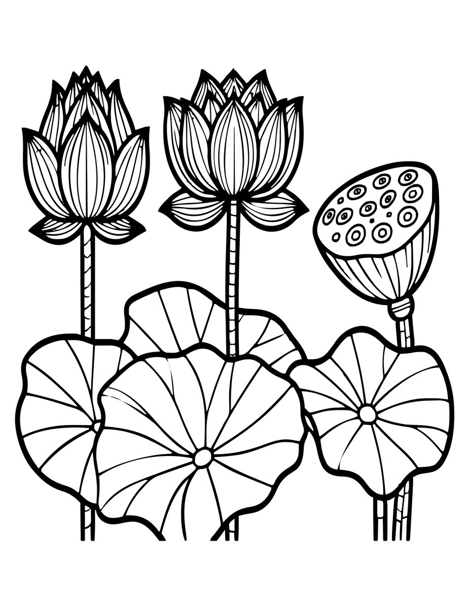 Sacred Lotus Sequence - free printable coloring page
