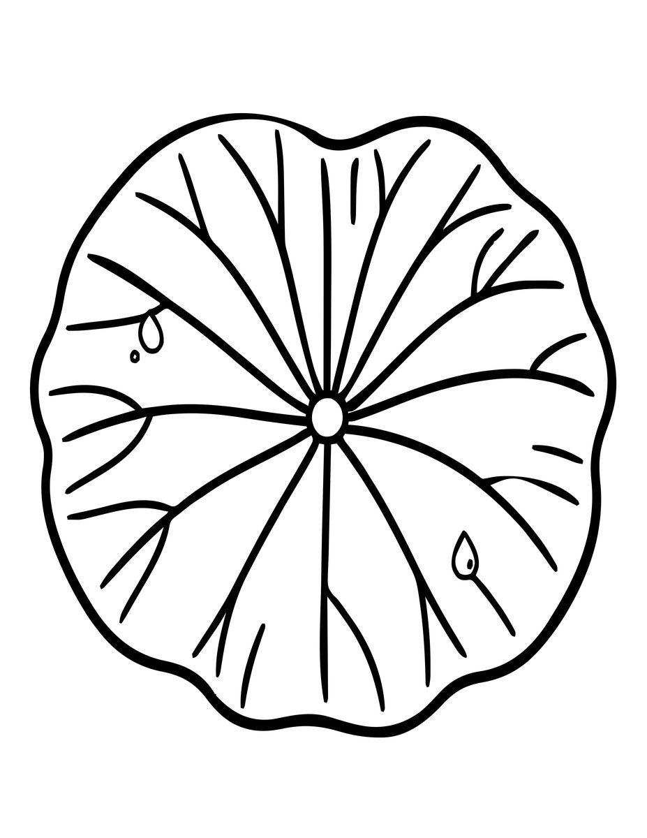 Lotus and Water Drops - free printable coloring page