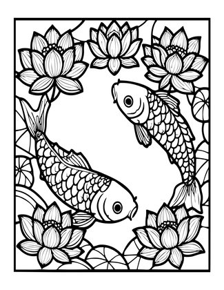 Lotus and Koi - Free printable coloring page