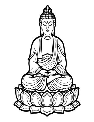 Buddha and Lotus - Free printable coloring page