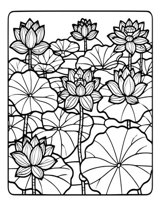 Lotus Pond - Free printable coloring page