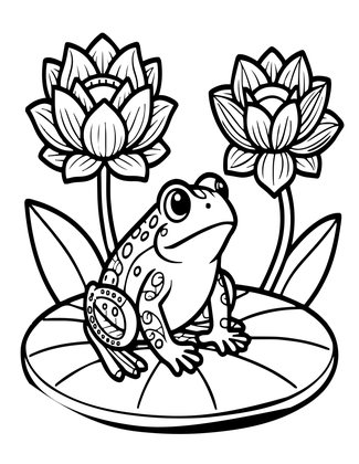 Lotus and Frog - Free printable coloring page
