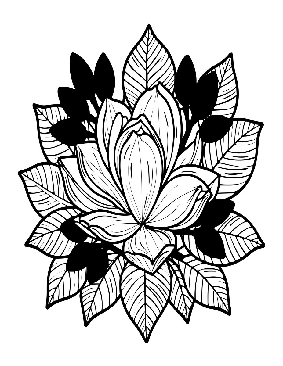 Fall Magnolia - free printable coloring page