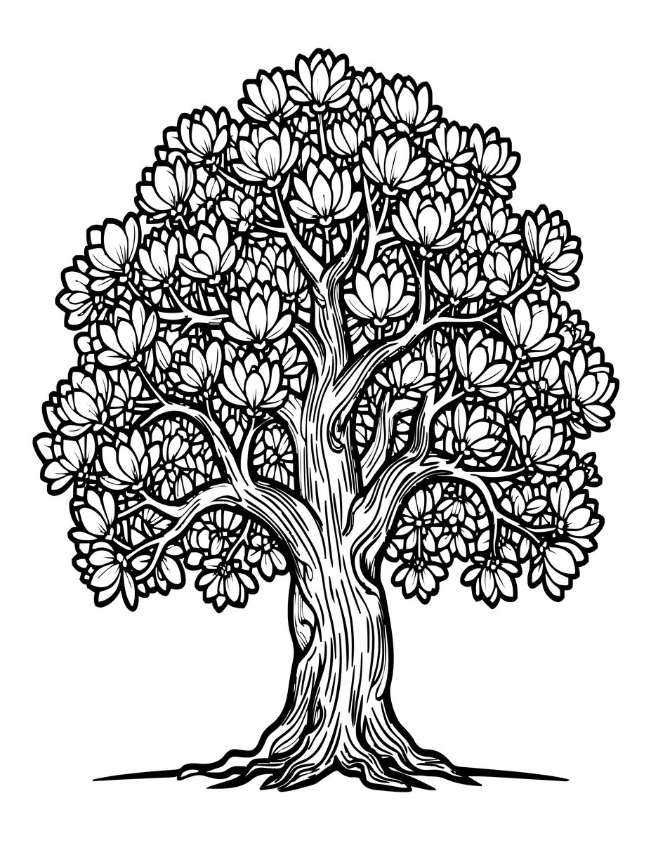 Ancient Magnolia - free printable coloring page