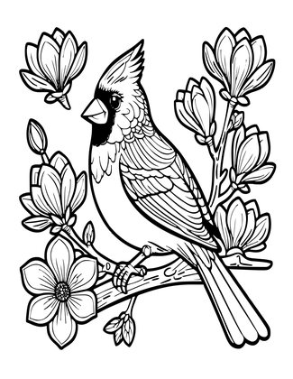 Magnolia and Bird - Free printable coloring page