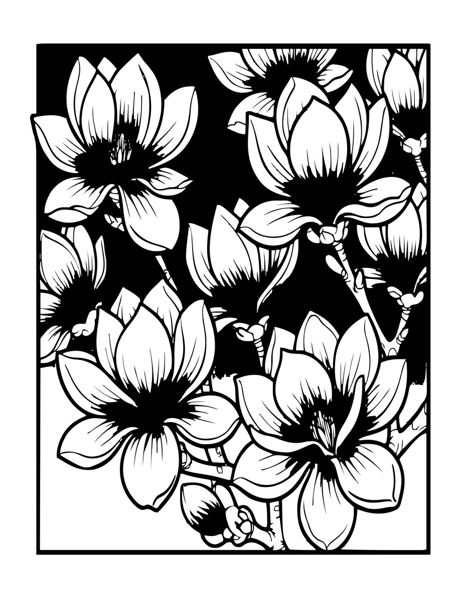 Japanese Magnolia - free printable coloring page