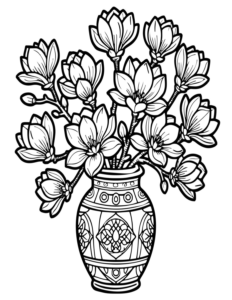 Magnolia Bouquet - free printable coloring page