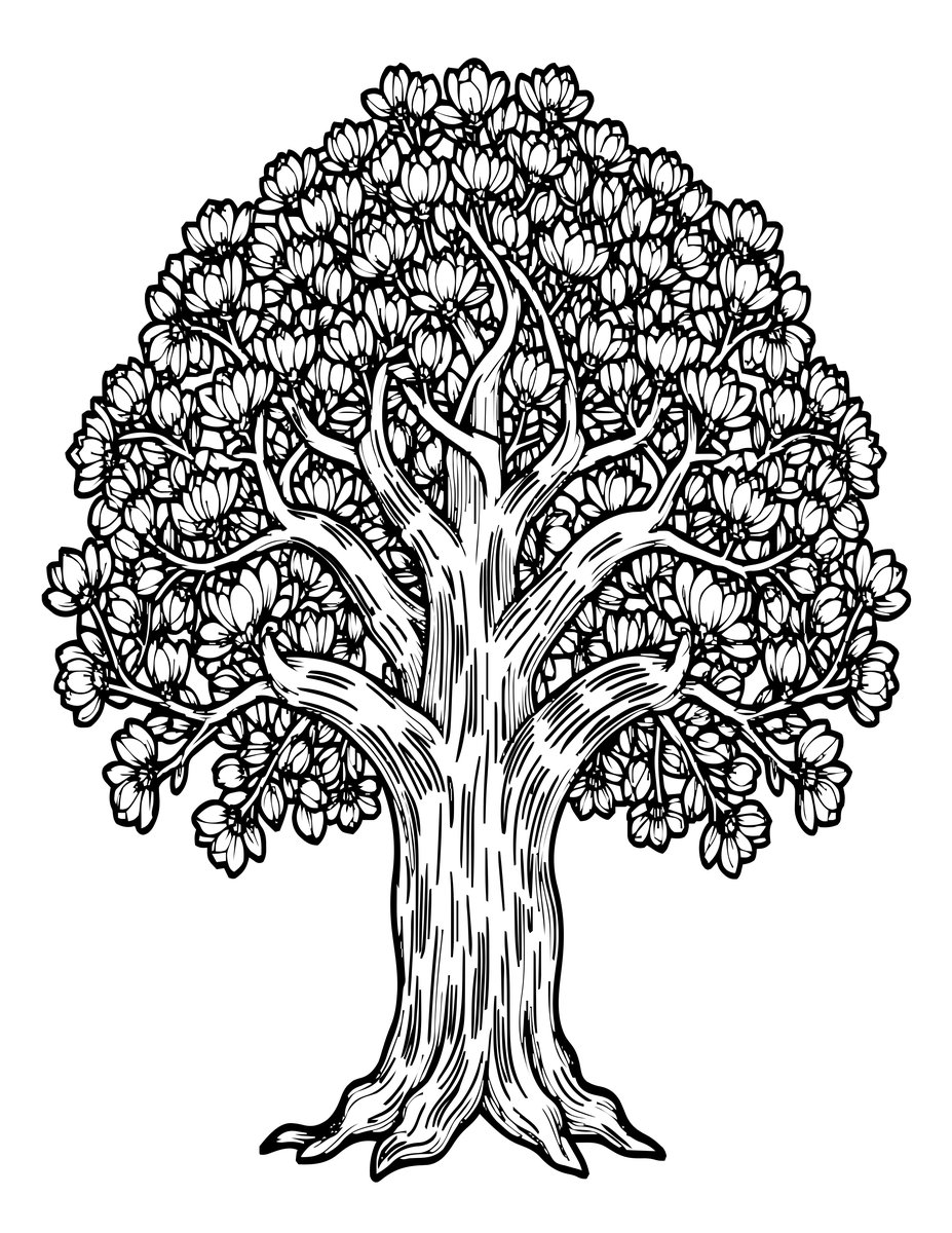 Ancient Magnolia Tree - free printable coloring page