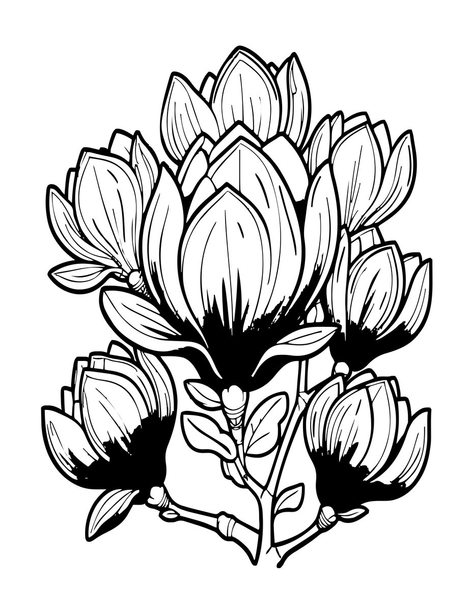 Saucer Magnolia - free printable coloring page