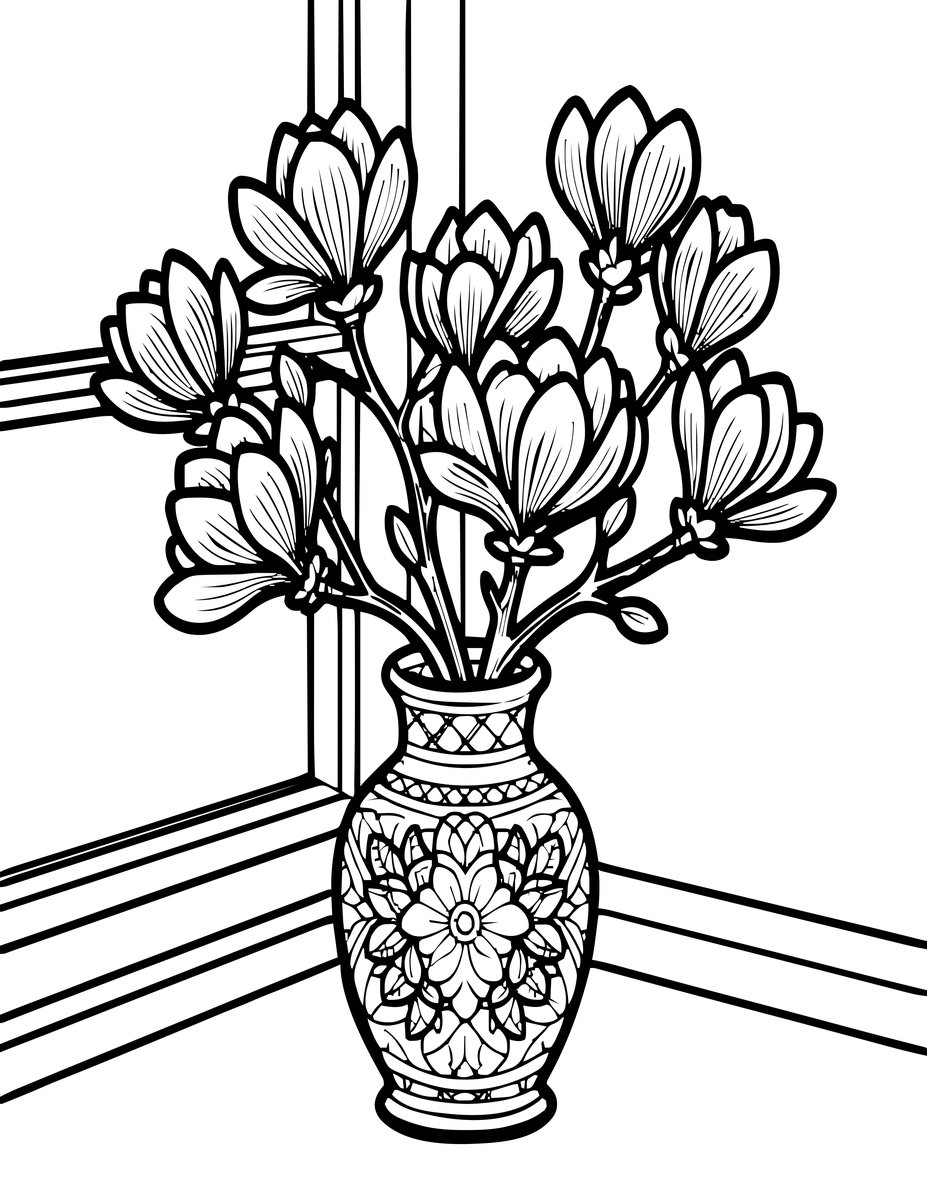 Magnolia Windowsill - free printable coloring page