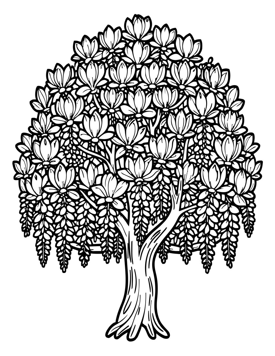 Magnolia and Wisteria - free printable coloring page