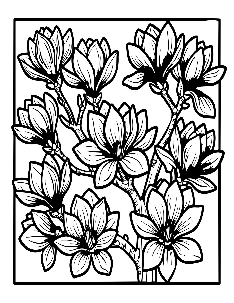 Magnolia and Sunrise - free printable coloring page