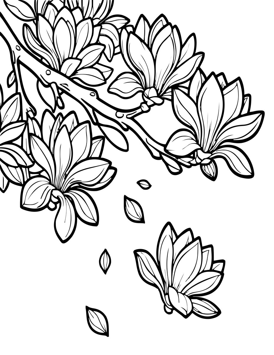 Magnolia in Wind - free printable coloring page
