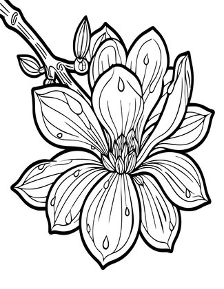 Magnolia in Rain - Free printable coloring page