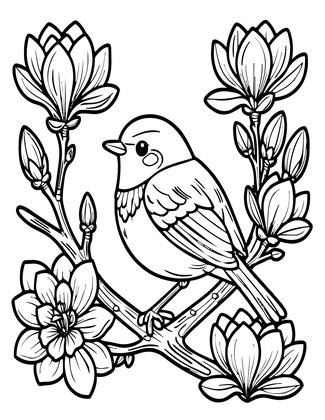 Magnolia and Robin - Free printable coloring page
