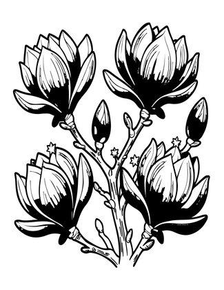 Magnolia in Frost - Free printable coloring page