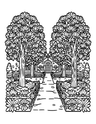 Magnolia Garden Walk - Free printable coloring page