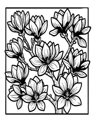 Magnolia and Sunrise - Free printable coloring page