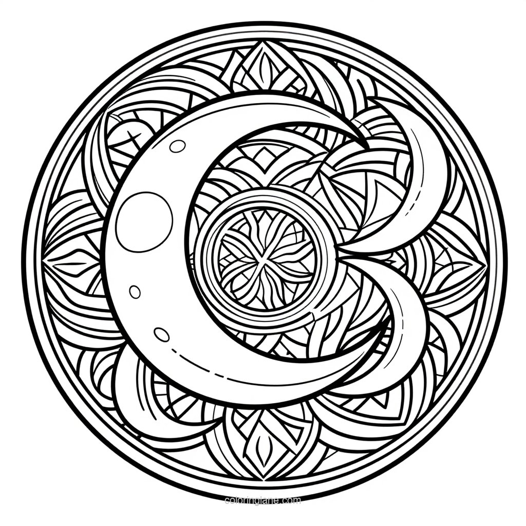 Moon Phase Mandala - free printable coloring page