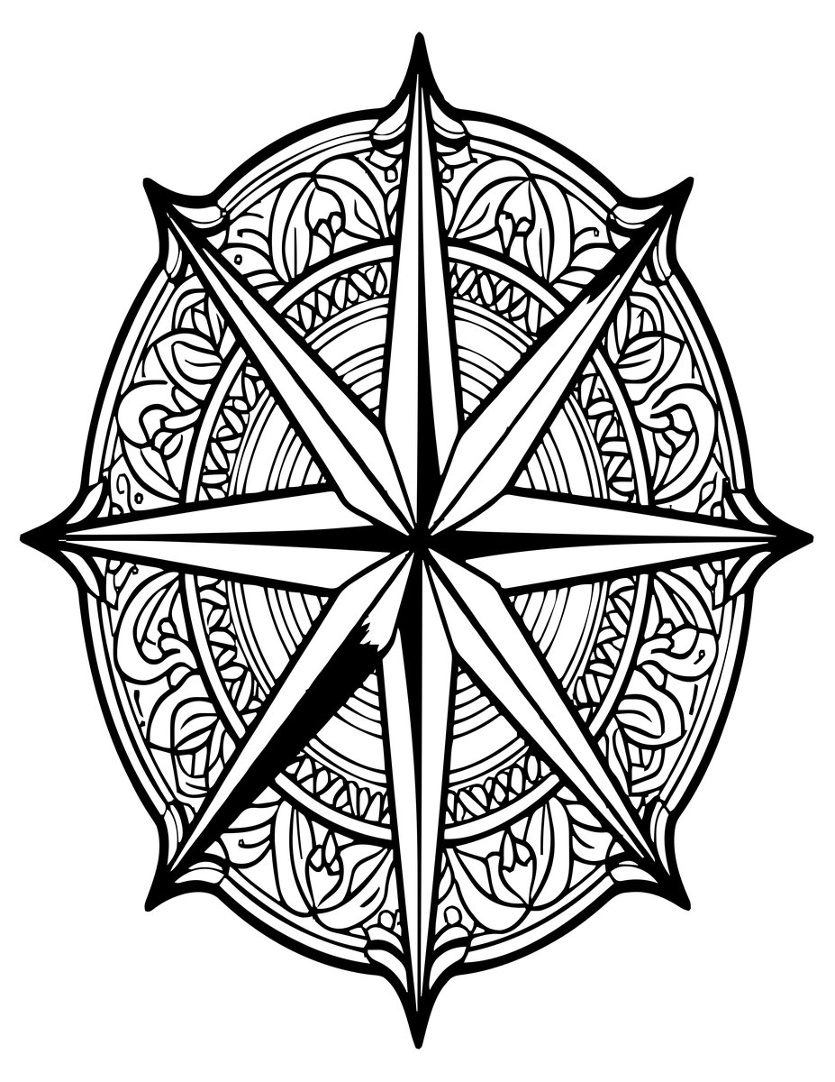 Compass Rose Mandala - free printable coloring page
