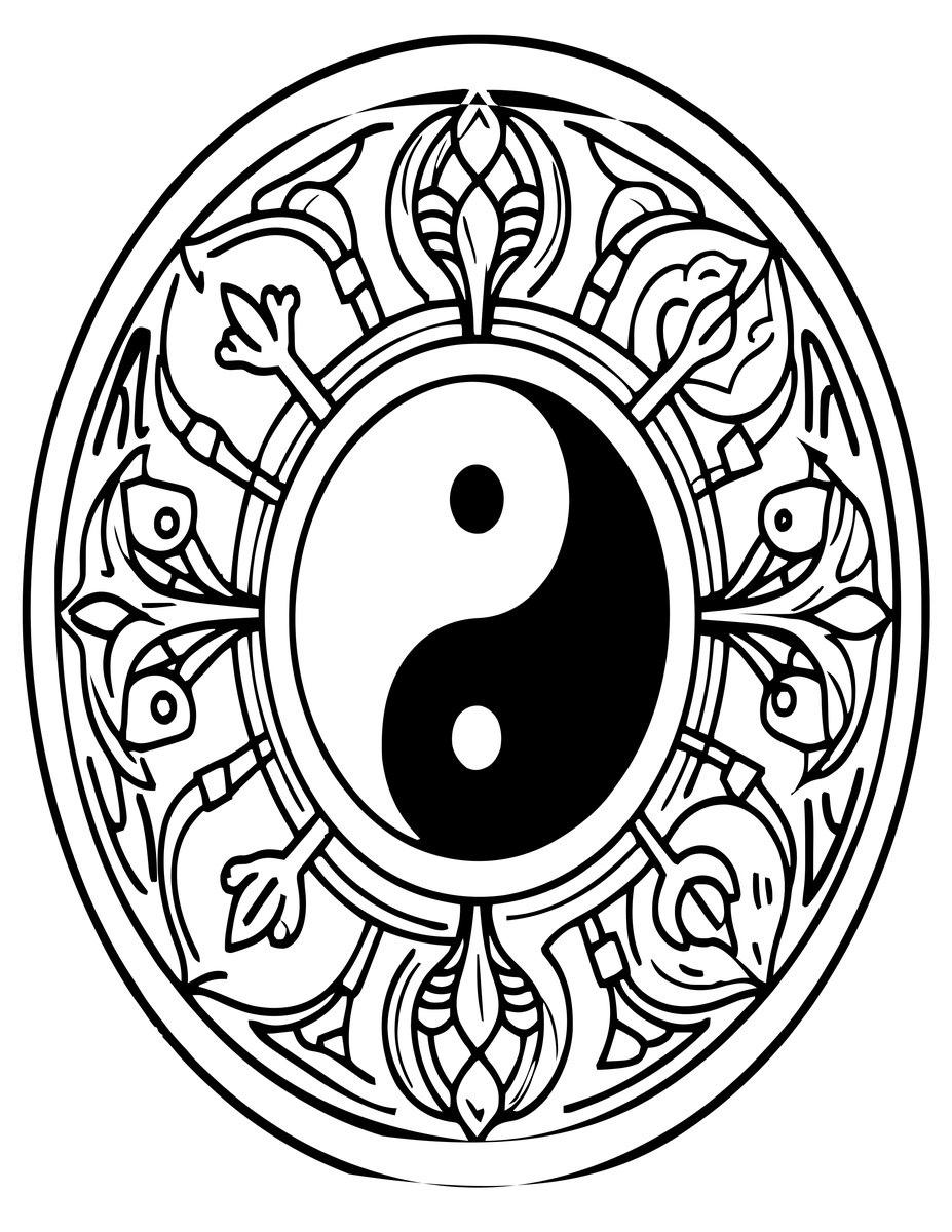 Yin Yang Mandala - free printable coloring page